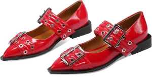 Ballerina Flats for Women Pointed Toe Flats With Studs Buckle Ballet Flats Comfortable low heeled flats
