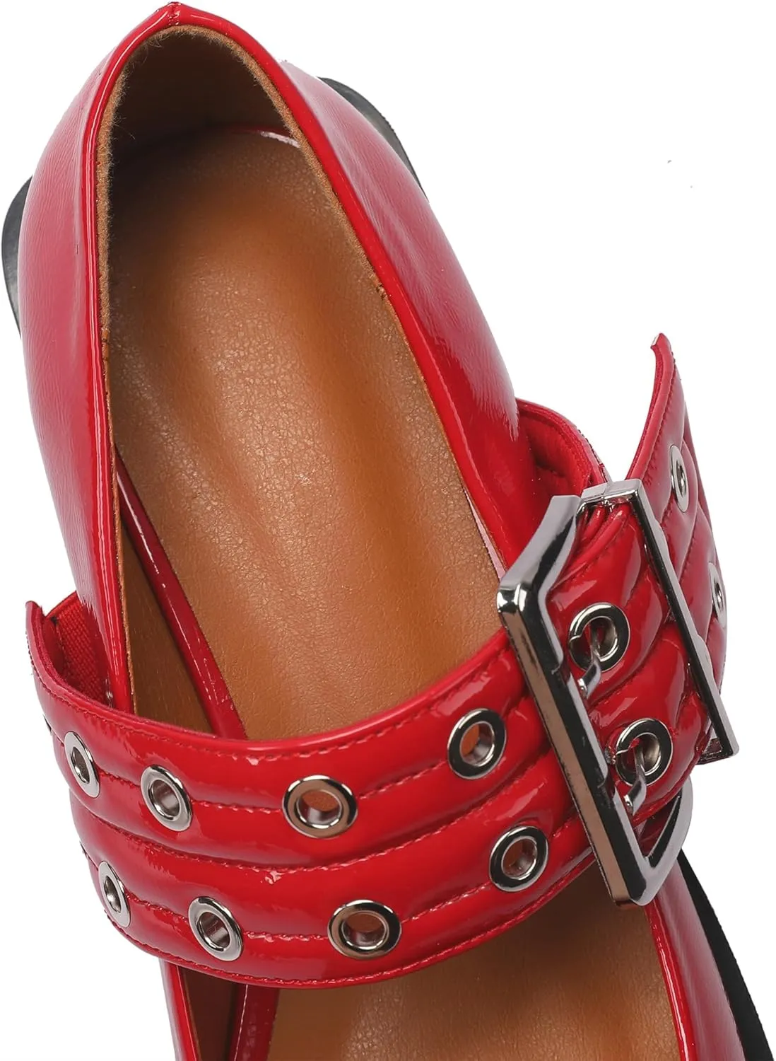 Ballerina Flats for Women Pointed Toe Flats With Studs Buckle Ballet Flats Comfortable low heeled flats