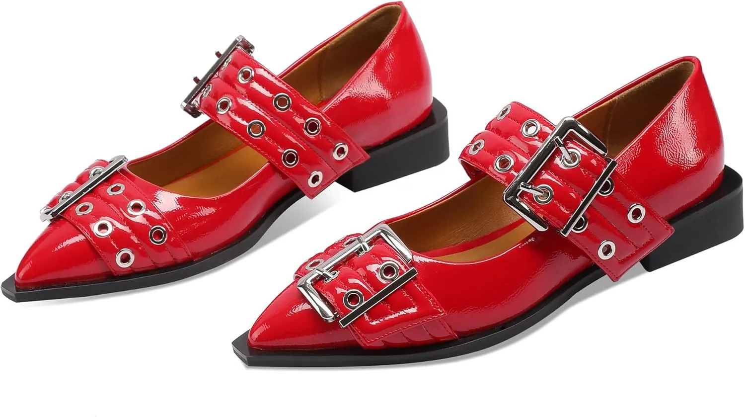 Ballerina Flats for Women Pointed Toe Flats With Studs Buckle Ballet Flats Comfortable low heeled flats