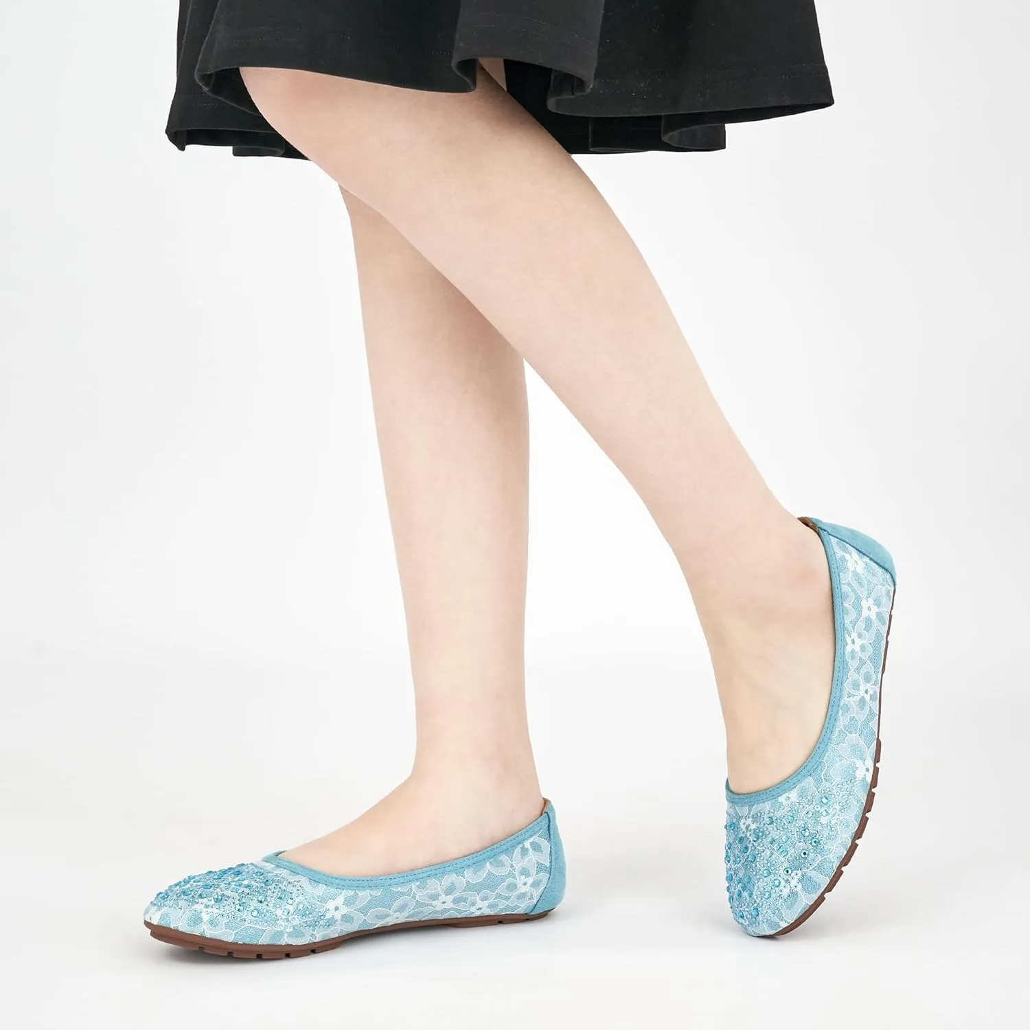 Ballet Flats for Women Dressy : Comfortable Dress Rhinestone Lace Wedding Flat - Ladies Slip On Walking Office Shoes