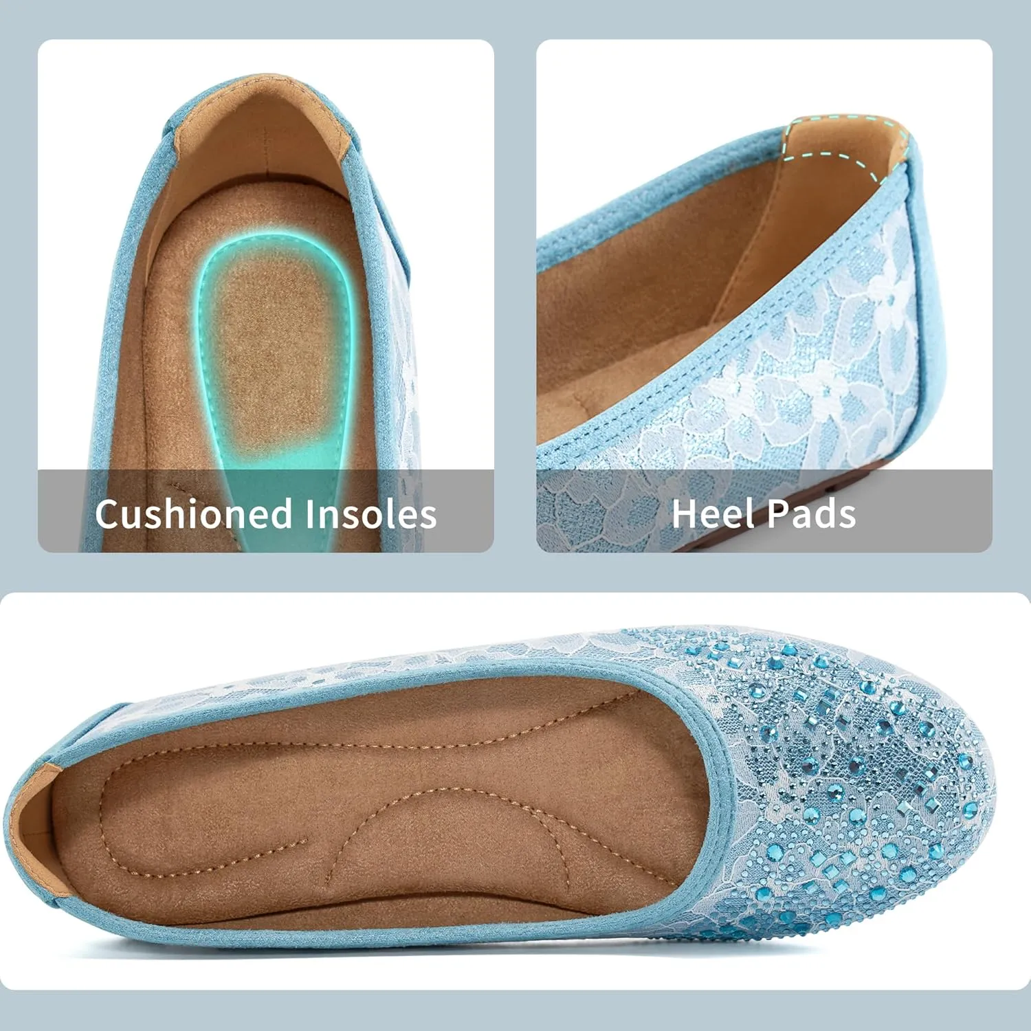 Ballet Flats for Women Dressy : Comfortable Dress Rhinestone Lace Wedding Flat - Ladies Slip On Walking Office Shoes