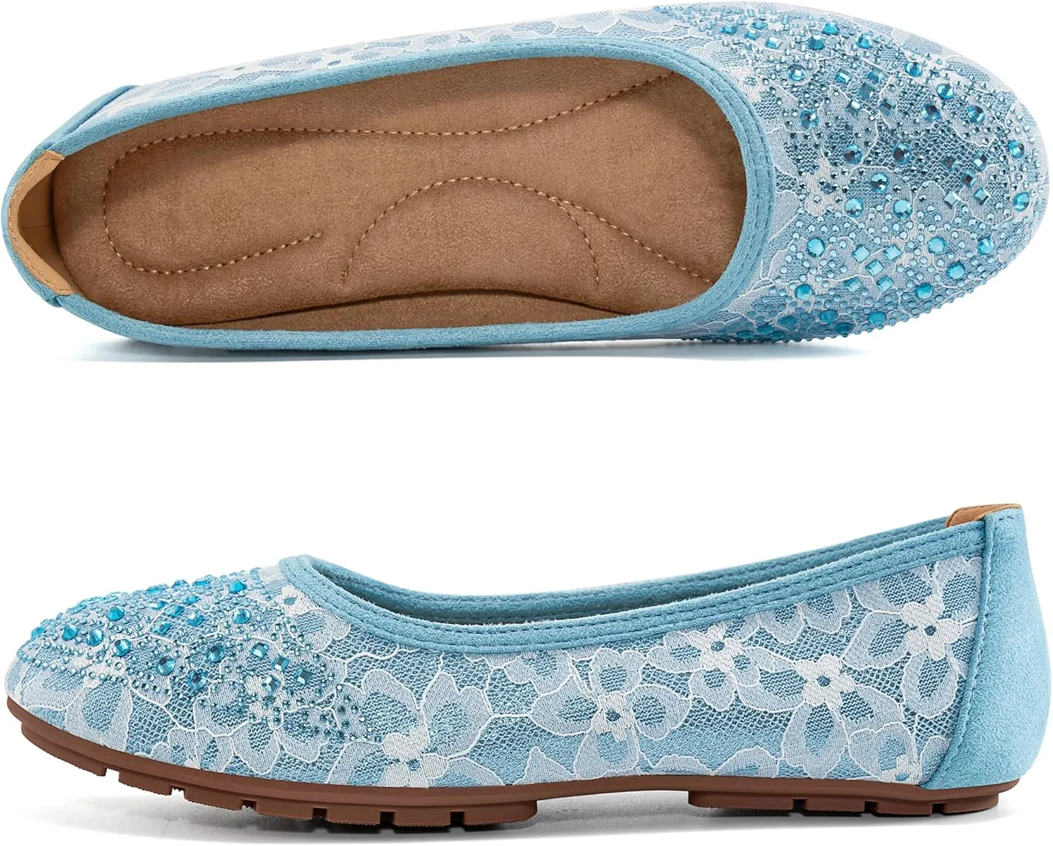 Ballet Flats for Women Dressy : Comfortable Dress Rhinestone Lace Wedding Flat - Ladies Slip On Walking Office Shoes