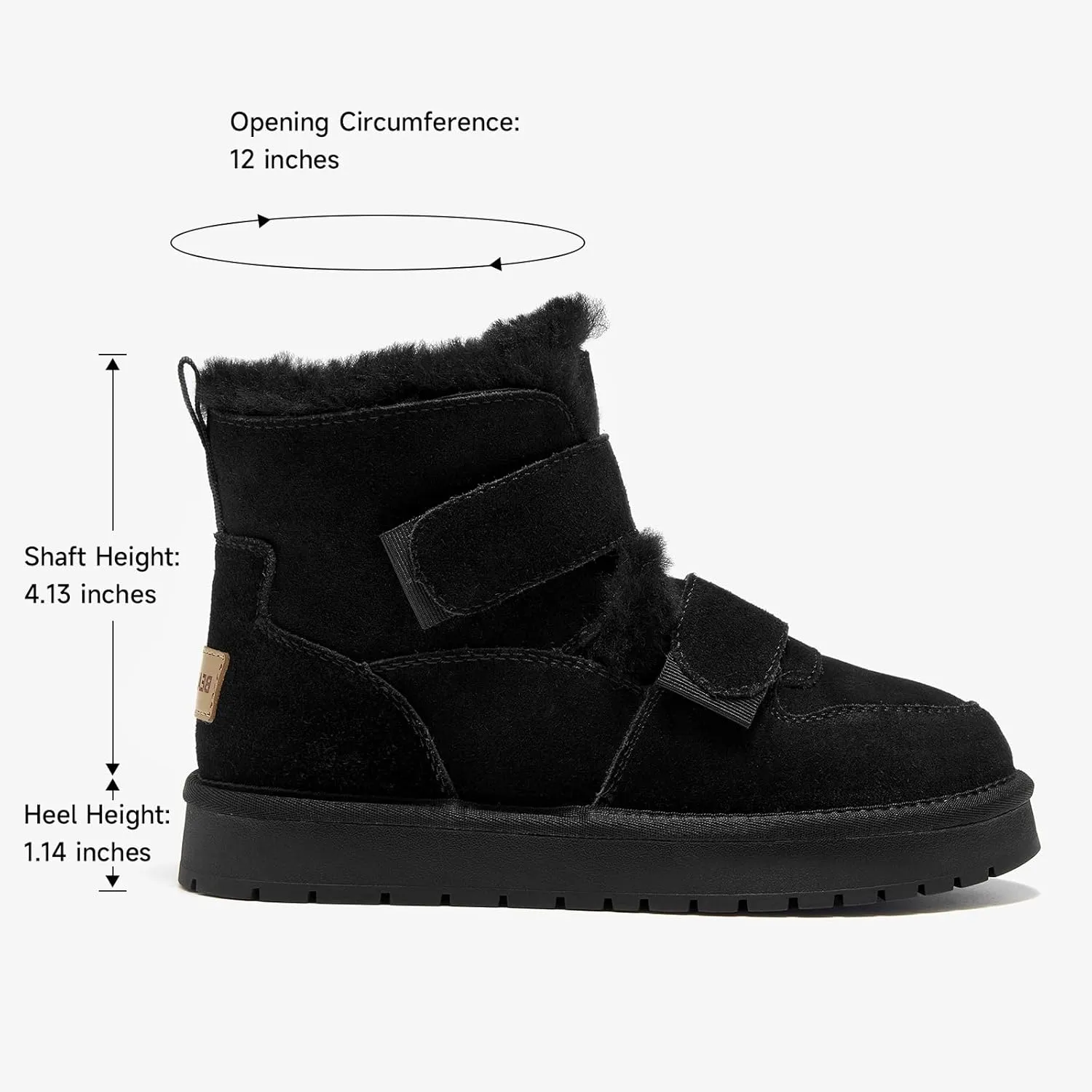BEAU TODAY Women's Snow Boots, Platform Winter Mini Boots for Women, Genuine Suede Warm Faux Fur Lined Slip-0n Ankle Boots Comfortable Anti-slip Outdoor Short Booties