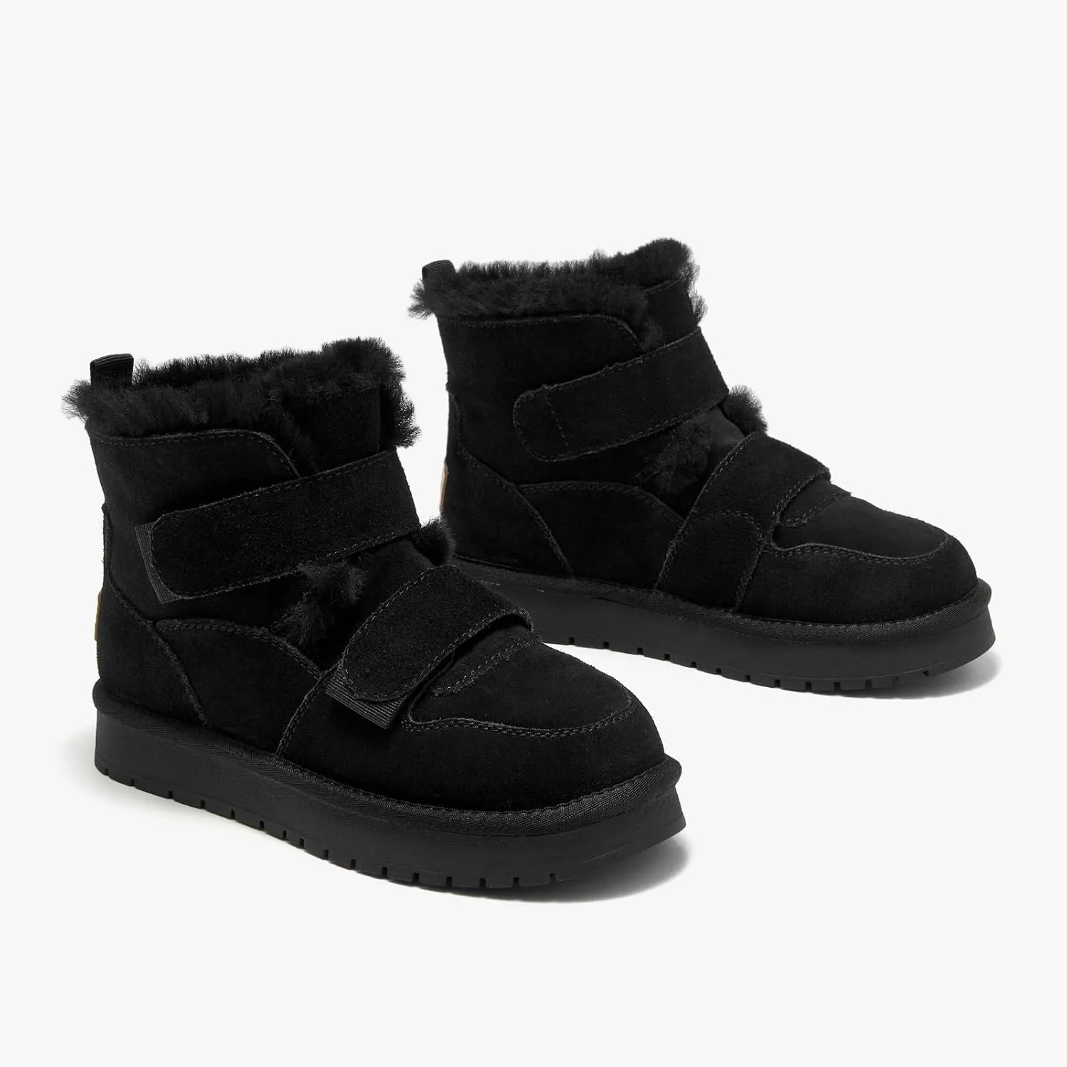 BEAU TODAY Women's Snow Boots, Platform Winter Mini Boots for Women, Genuine Suede Warm Faux Fur Lined Slip-0n Ankle Boots Comfortable Anti-slip Outdoor Short Booties