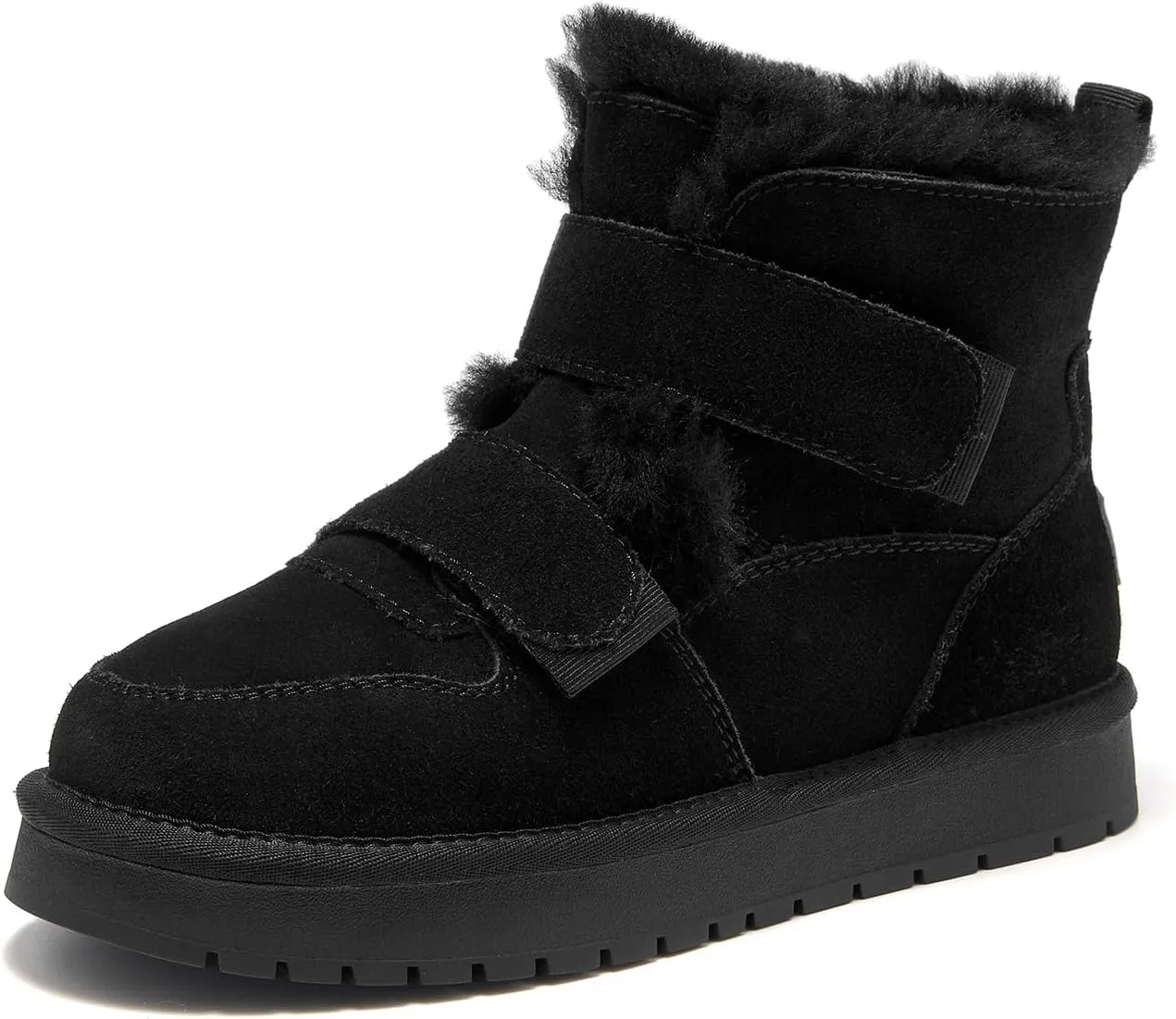 BEAU TODAY Women's Snow Boots, Platform Winter Mini Boots for Women, Genuine Suede Warm Faux Fur Lined Slip-0n Ankle Boots Comfortable Anti-slip Outdoor Short Booties