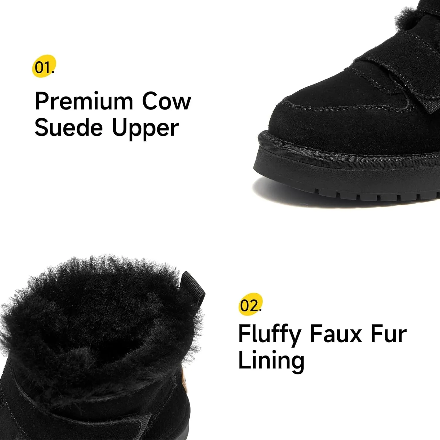 BEAU TODAY Women's Snow Boots, Platform Winter Mini Boots for Women, Genuine Suede Warm Faux Fur Lined Slip-0n Ankle Boots Comfortable Anti-slip Outdoor Short Booties