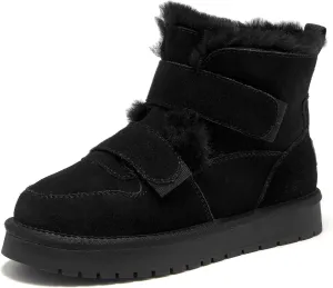 BEAU TODAY Women's Snow Boots, Platform Winter Mini Boots for Women, Genuine Suede Warm Faux Fur Lined Slip-0n Ankle Boots Comfortable Anti-slip Outdoor Short Booties