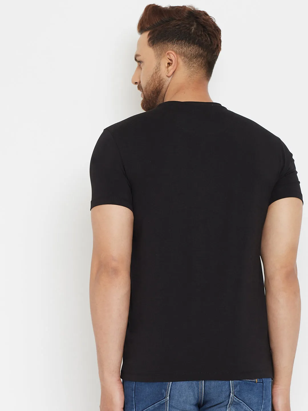 Black Printed Round Neck T-Shirt