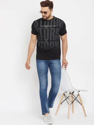 Black Printed Round Neck T-Shirt