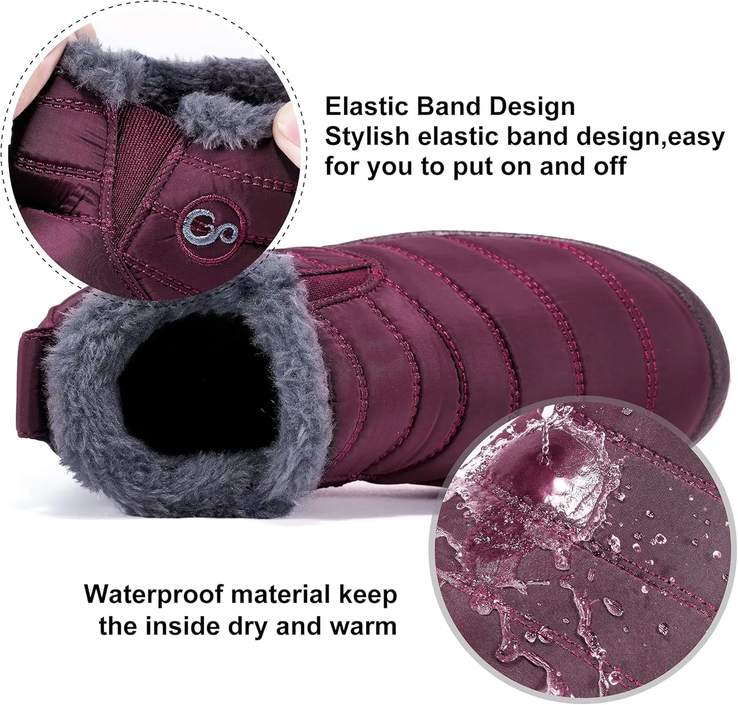 Boys Girls Winter Snow Boots: Warm Fur Lined Toddler Boots Non Slip Waterproof Ankle Booties Convenient Elastic Band Outdoor Little Kids Walking Shoes