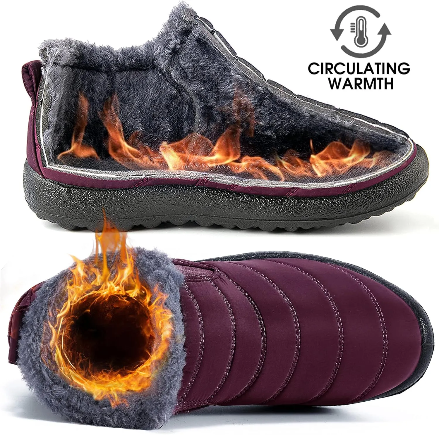Boys Girls Winter Snow Boots: Warm Fur Lined Toddler Boots Non Slip Waterproof Ankle Booties Convenient Elastic Band Outdoor Little Kids Walking Shoes