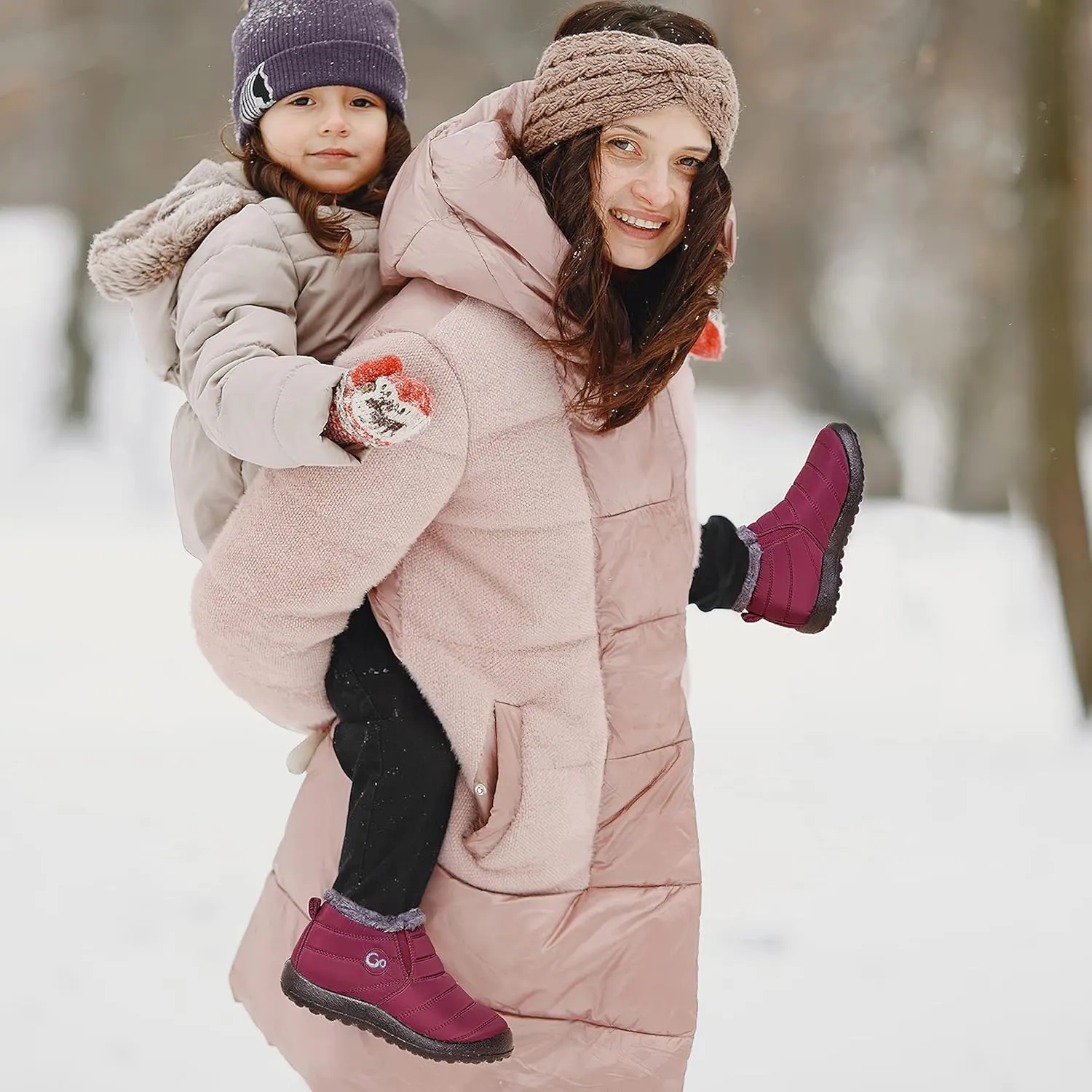 Boys Girls Winter Snow Boots: Warm Fur Lined Toddler Boots Non Slip Waterproof Ankle Booties Convenient Elastic Band Outdoor Little Kids Walking Shoes