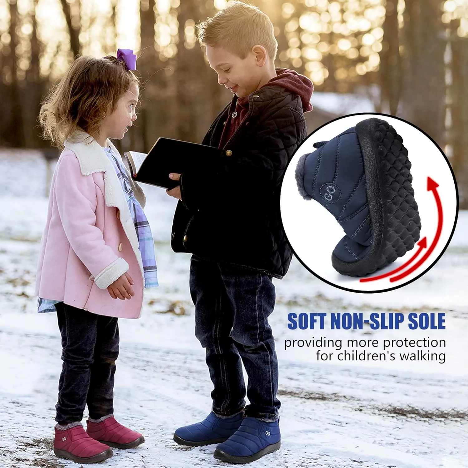 Boys Girls Winter Snow Boots: Warm Fur Lined Toddler Boots Non Slip Waterproof Ankle Booties Convenient Elastic Band Outdoor Little Kids Walking Shoes
