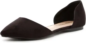 Breckelle's Womens Faux Leather D'Orsay Pointed Toe Flats, TS Dolley-52 Black Size 5.5