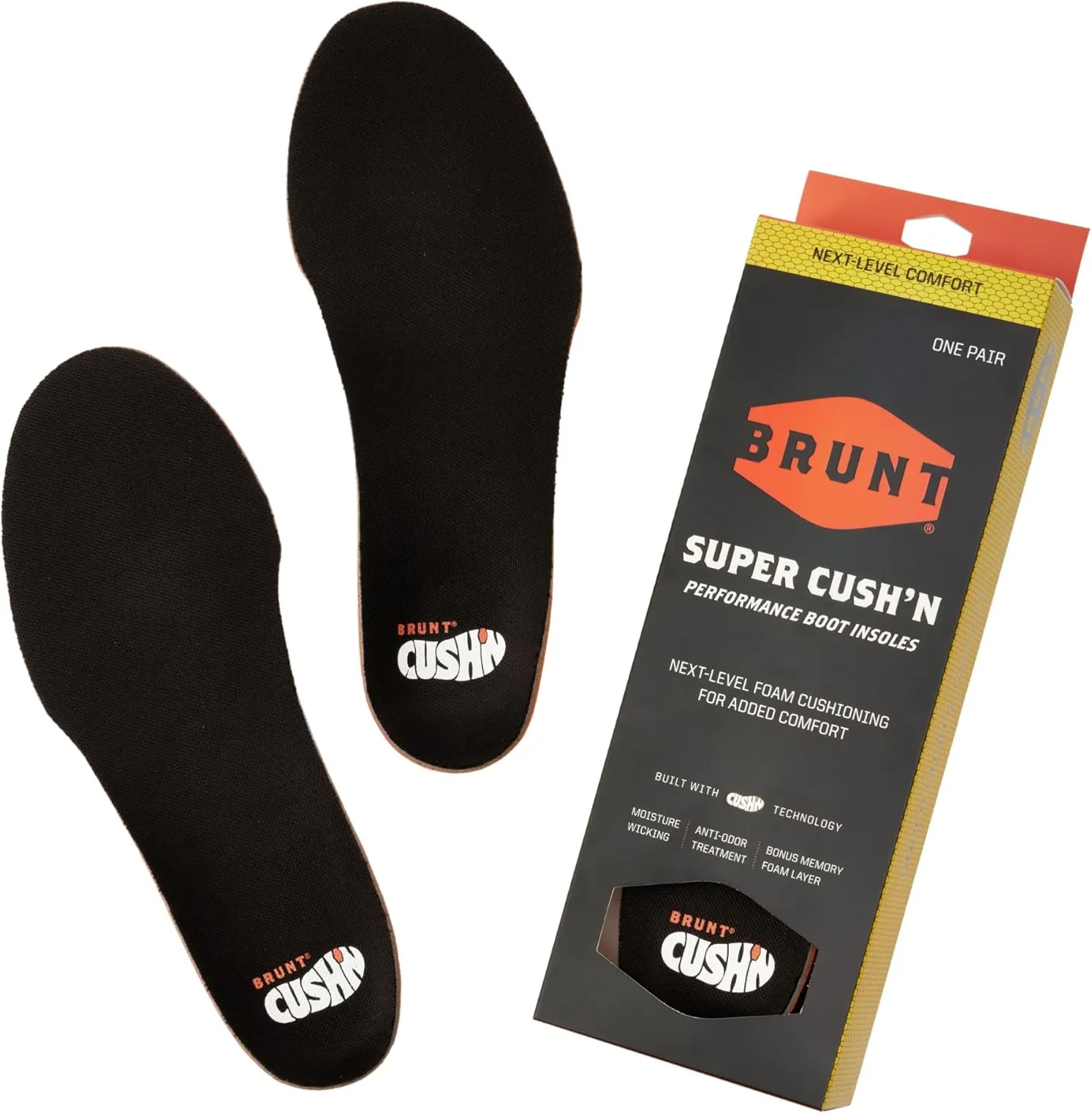 BRUNT Super CUSH’N Insoles - Premium Comfort Wook Boot Insoles - Next-Level Foam Cushioning with Impact-Absorbing Technology - Moisture Wicking - Anti-Odor Treatment