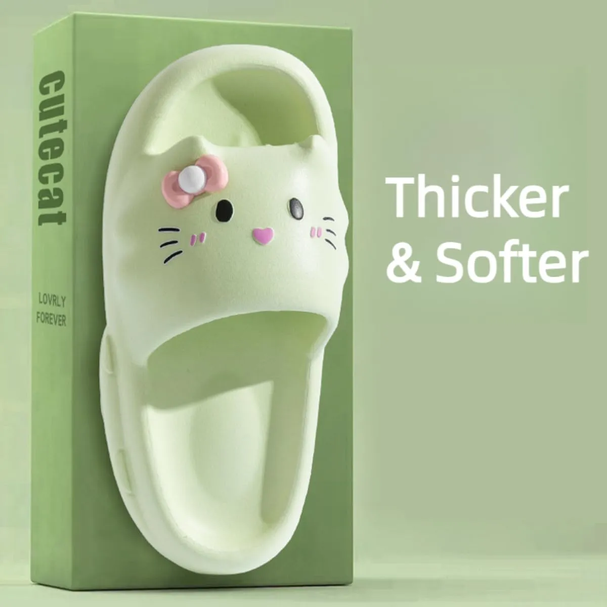 Cat Slippers Women Cute Kitty Pillow Slides Thick Sole Kawaii Non Slip Quick Drying Preppy Shower Bathroom Sandals Outdoor