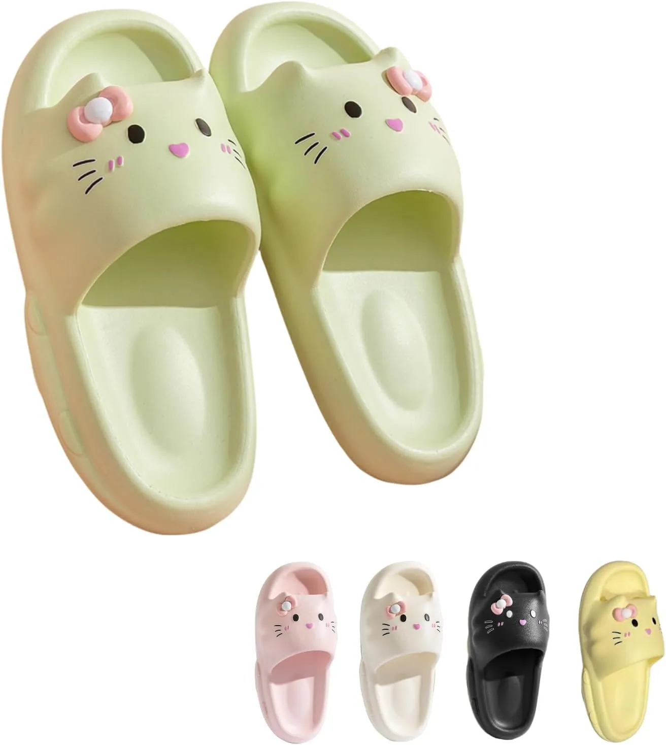 Cat Slippers Women Cute Kitty Pillow Slides Thick Sole Kawaii Non Slip Quick Drying Preppy Shower Bathroom Sandals Outdoor