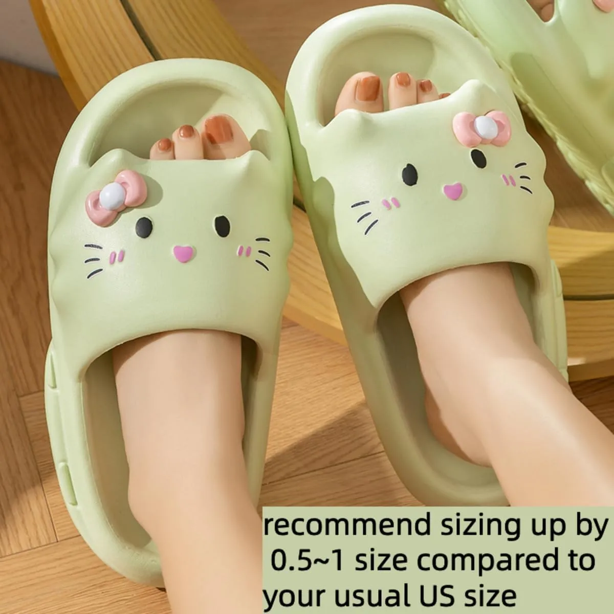 Cat Slippers Women Cute Kitty Pillow Slides Thick Sole Kawaii Non Slip Quick Drying Preppy Shower Bathroom Sandals Outdoor