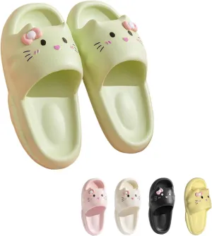 Cat Slippers Women Cute Kitty Pillow Slides Thick Sole Kawaii Non Slip Quick Drying Preppy Shower Bathroom Sandals Outdoor