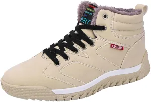 CERYTHRINA Men's Leather Snow Boots Waterproof Fur Lined Lace Up Ankle Sneakers High Top Winter Shoes