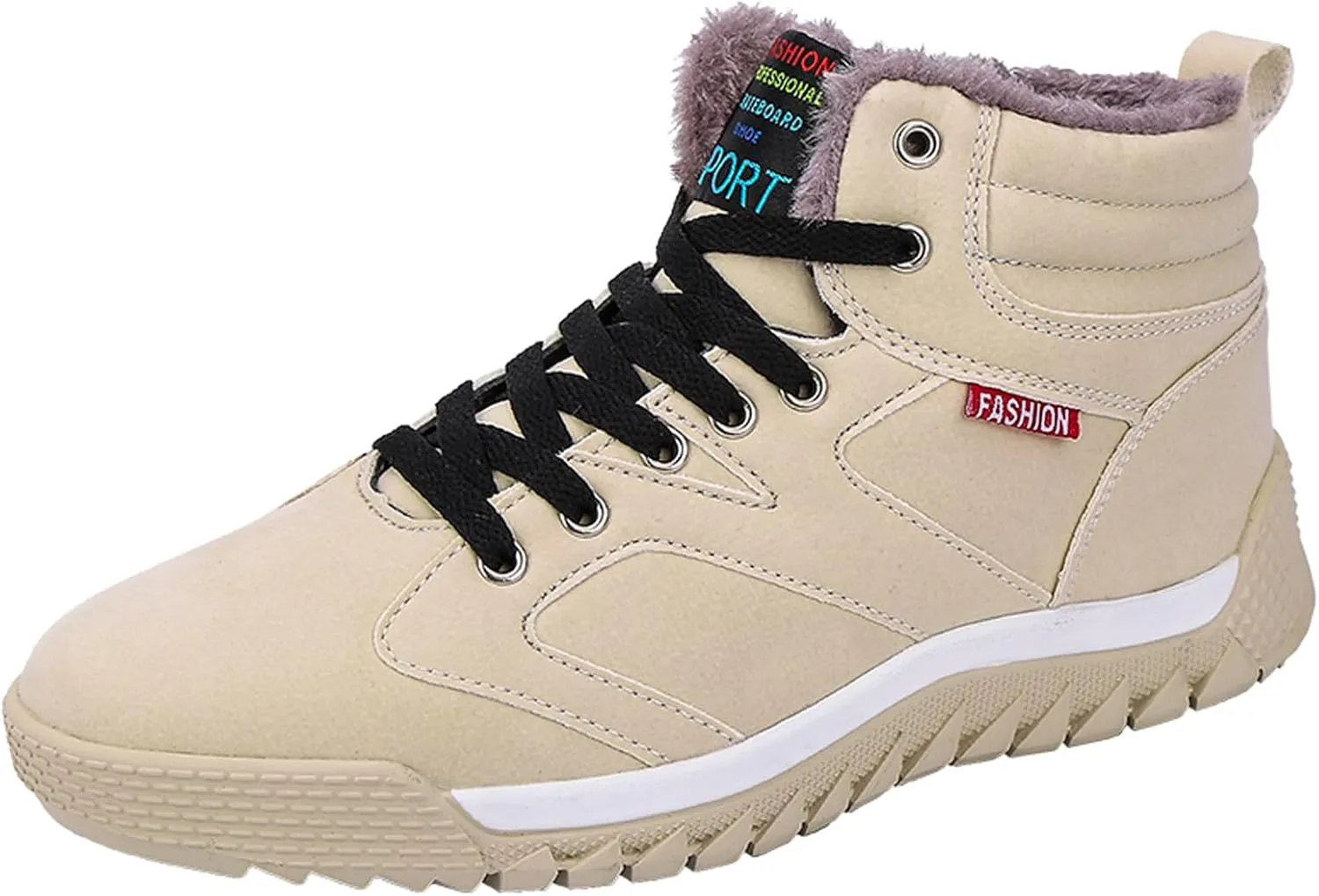 CERYTHRINA Men's Leather Snow Boots Waterproof Fur Lined Lace Up Ankle Sneakers High Top Winter Shoes