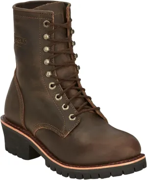 Chippewa Men`s Brown 8In Round Soft Toe Work Boot Brown 8.5 D