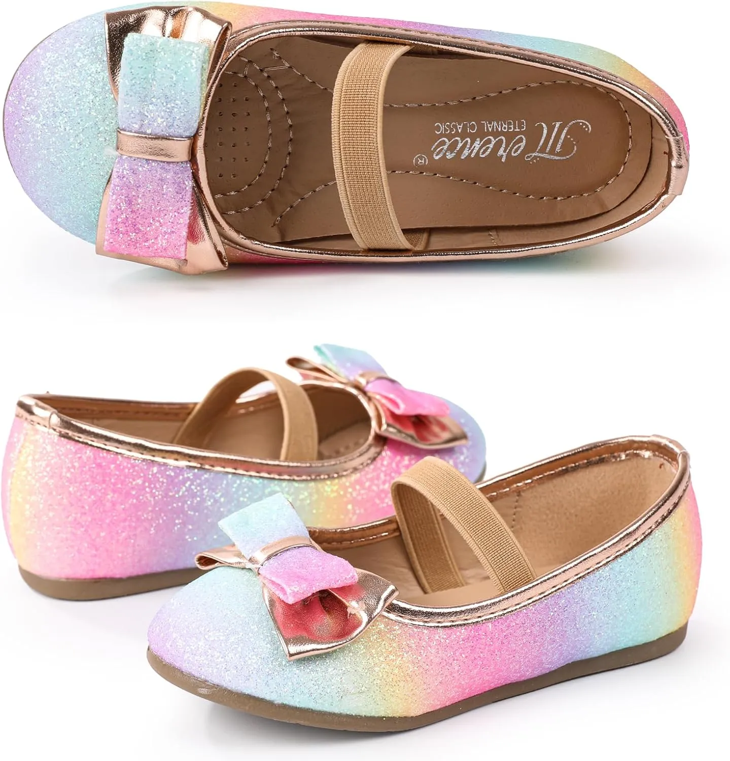CIOR Toddler Girls Ballet Flats Shoes Ballerina Bowknot Jane Mary Princess Dress Shoes for Wedding Party School