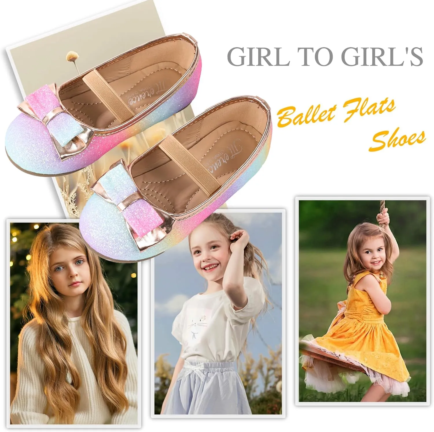 CIOR Toddler Girls Ballet Flats Shoes Ballerina Bowknot Jane Mary Princess Dress Shoes for Wedding Party School