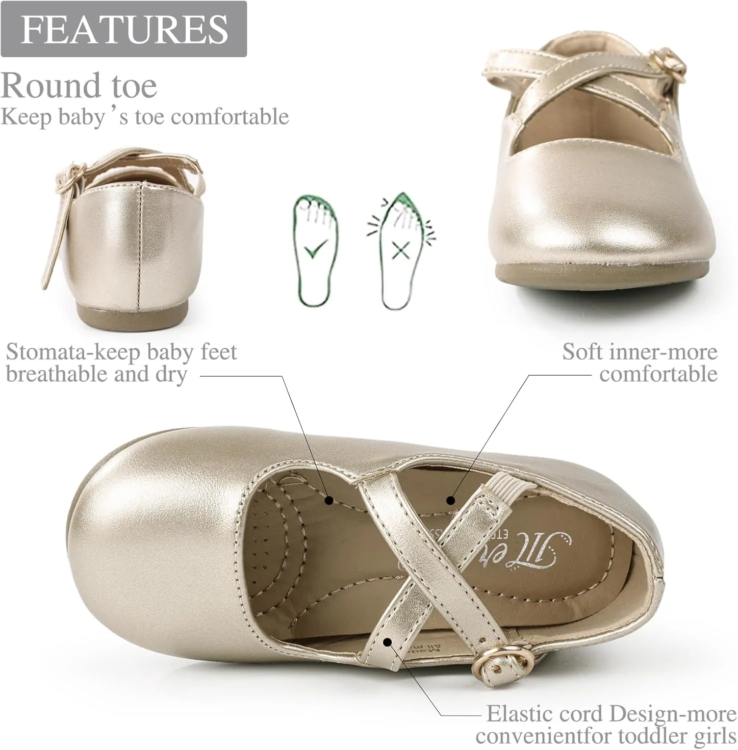 CIOR Toddler Girls Ballet Flats Shoes Ballerina Bowknot Jane Mary Princess Dress Shoes for Wedding Party School