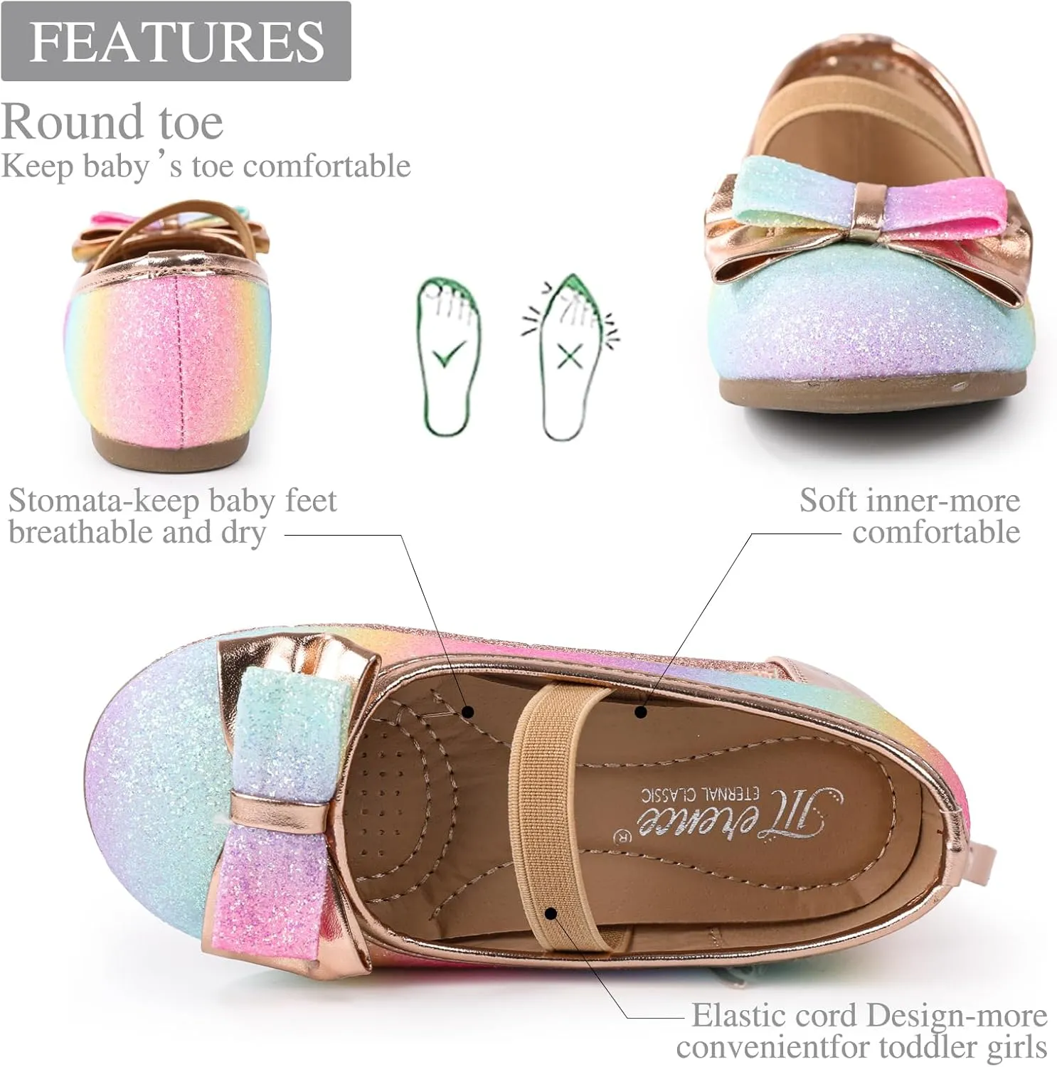 CIOR Toddler Girls Ballet Flats Shoes Ballerina Bowknot Jane Mary Princess Dress Shoes for Wedding Party School