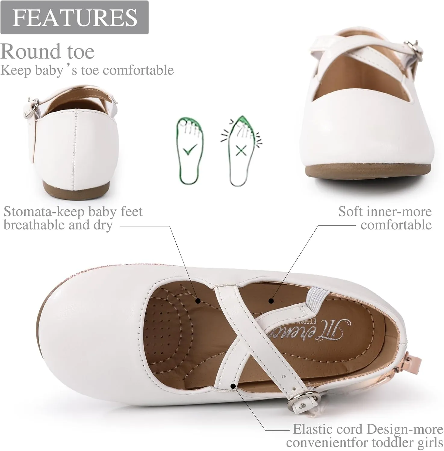 CIOR Toddler Girls Ballet Flats Shoes Ballerina Bowknot Jane Mary Princess Dress Shoes for Wedding Party School