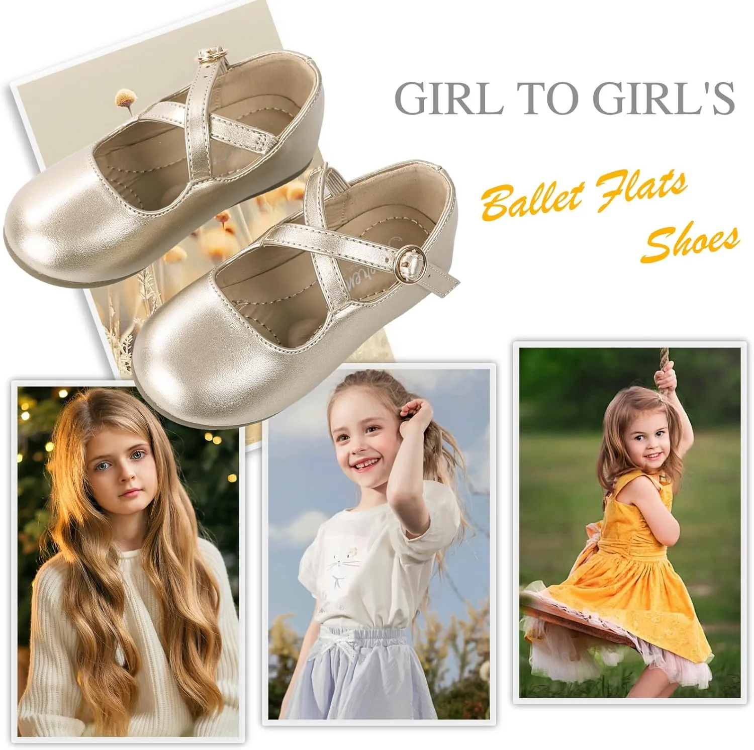 CIOR Toddler Girls Ballet Flats Shoes Ballerina Bowknot Jane Mary Princess Dress Shoes for Wedding Party School