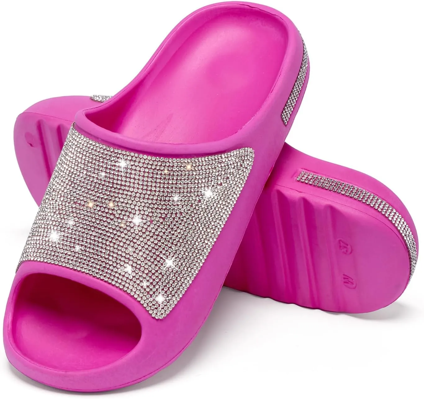 Cloud Slides for Women Thick Sole Sandals Quick Drying Shower Shoes EVA Non-Slip Rhinestone Slippers Glitter Crystal