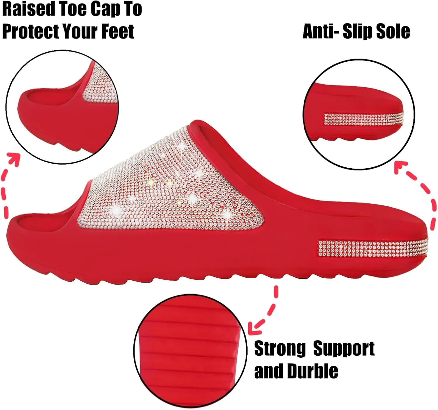 Cloud Slides for Women Thick Sole Sandals Quick Drying Shower Shoes EVA Non-Slip Rhinestone Slippers Glitter Crystal