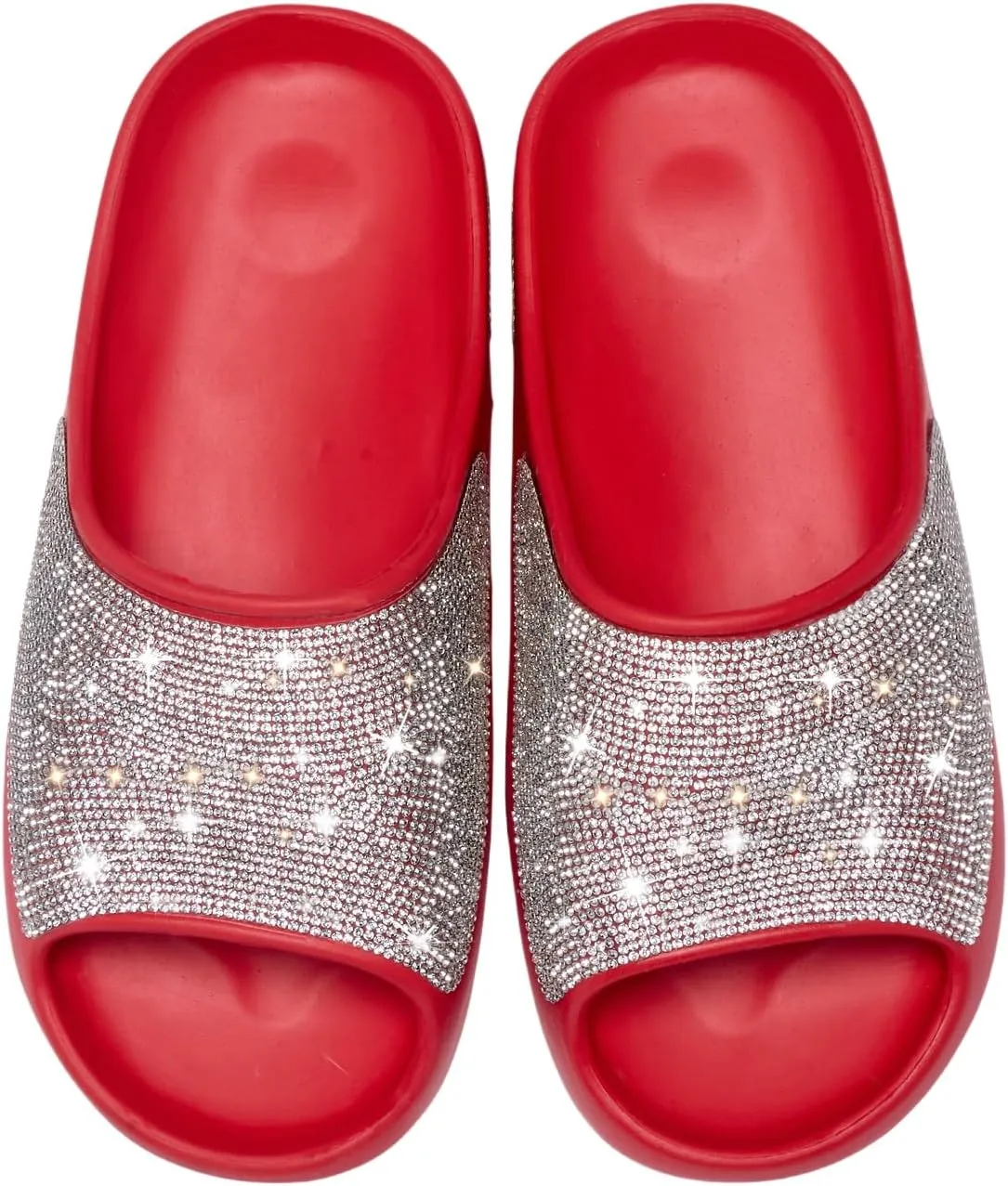 Cloud Slides for Women Thick Sole Sandals Quick Drying Shower Shoes EVA Non-Slip Rhinestone Slippers Glitter Crystal