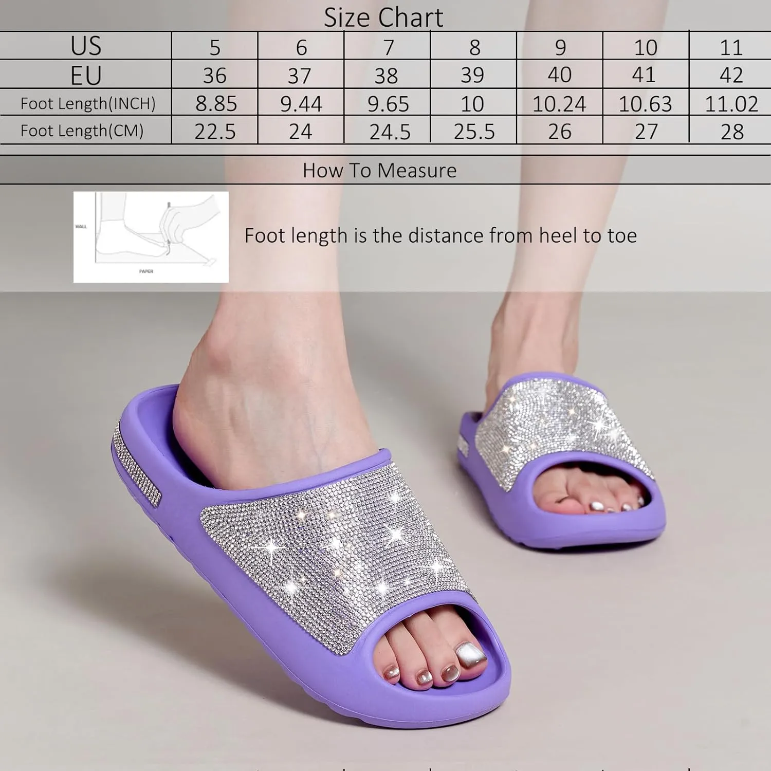 Cloud Slides for Women Thick Sole Sandals Quick Drying Shower Shoes EVA Non-Slip Rhinestone Slippers Glitter Crystal