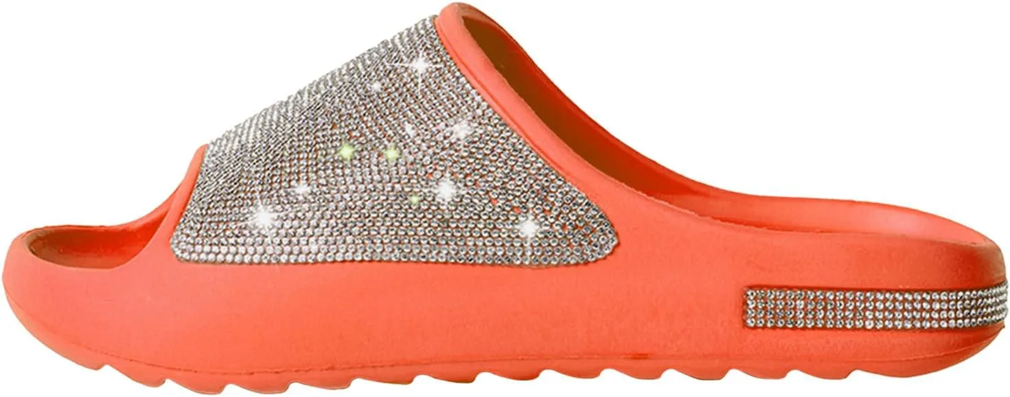 Cloud Slides for Women Thick Sole Sandals Quick Drying Shower Shoes EVA Non-Slip Rhinestone Slippers Glitter Crystal