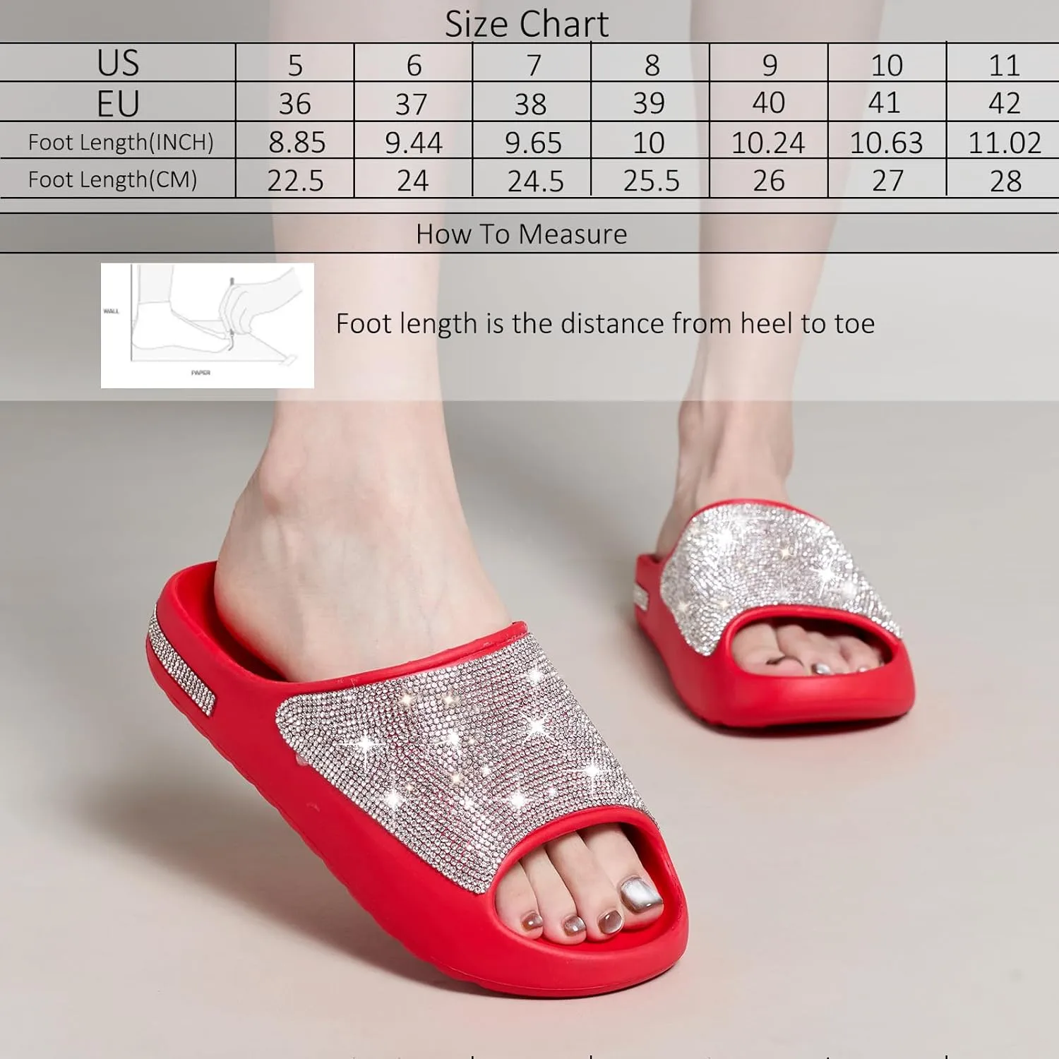 Cloud Slides for Women Thick Sole Sandals Quick Drying Shower Shoes EVA Non-Slip Rhinestone Slippers Glitter Crystal