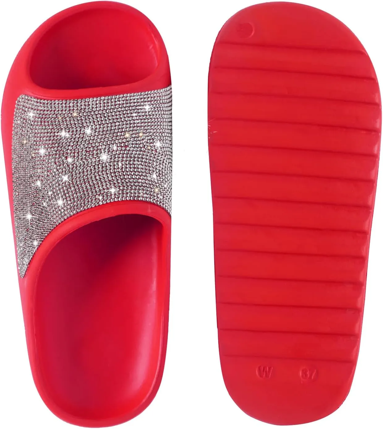 Cloud Slides for Women Thick Sole Sandals Quick Drying Shower Shoes EVA Non-Slip Rhinestone Slippers Glitter Crystal