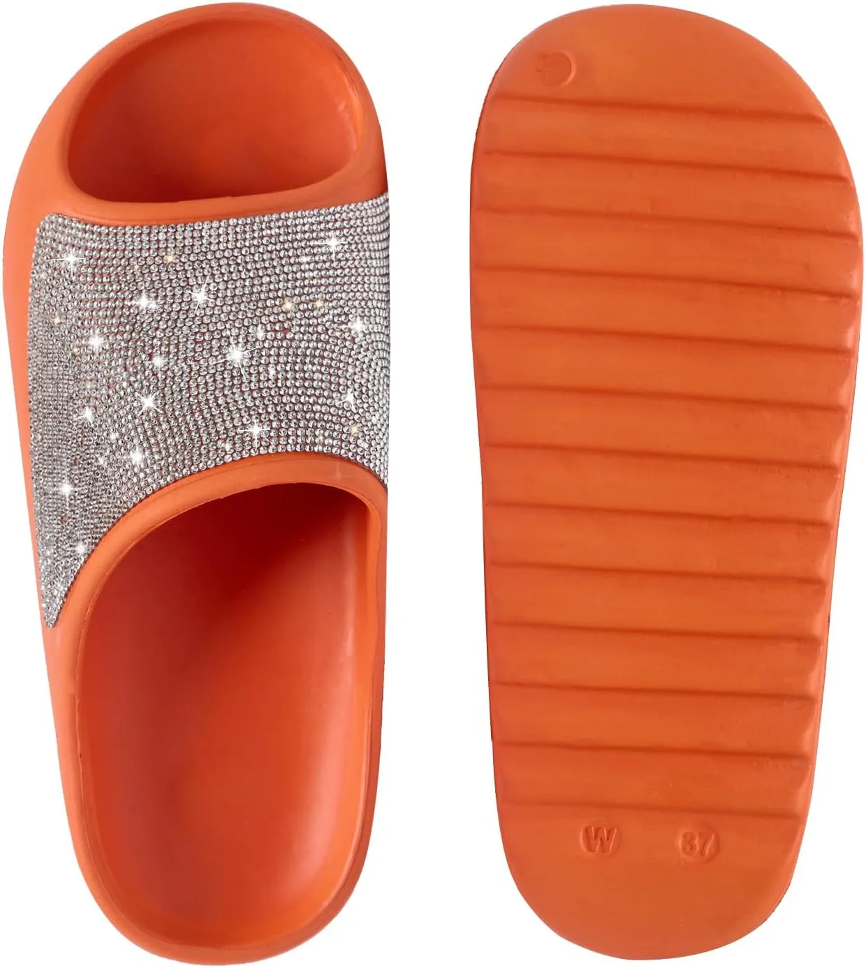 Cloud Slides for Women Thick Sole Sandals Quick Drying Shower Shoes EVA Non-Slip Rhinestone Slippers Glitter Crystal