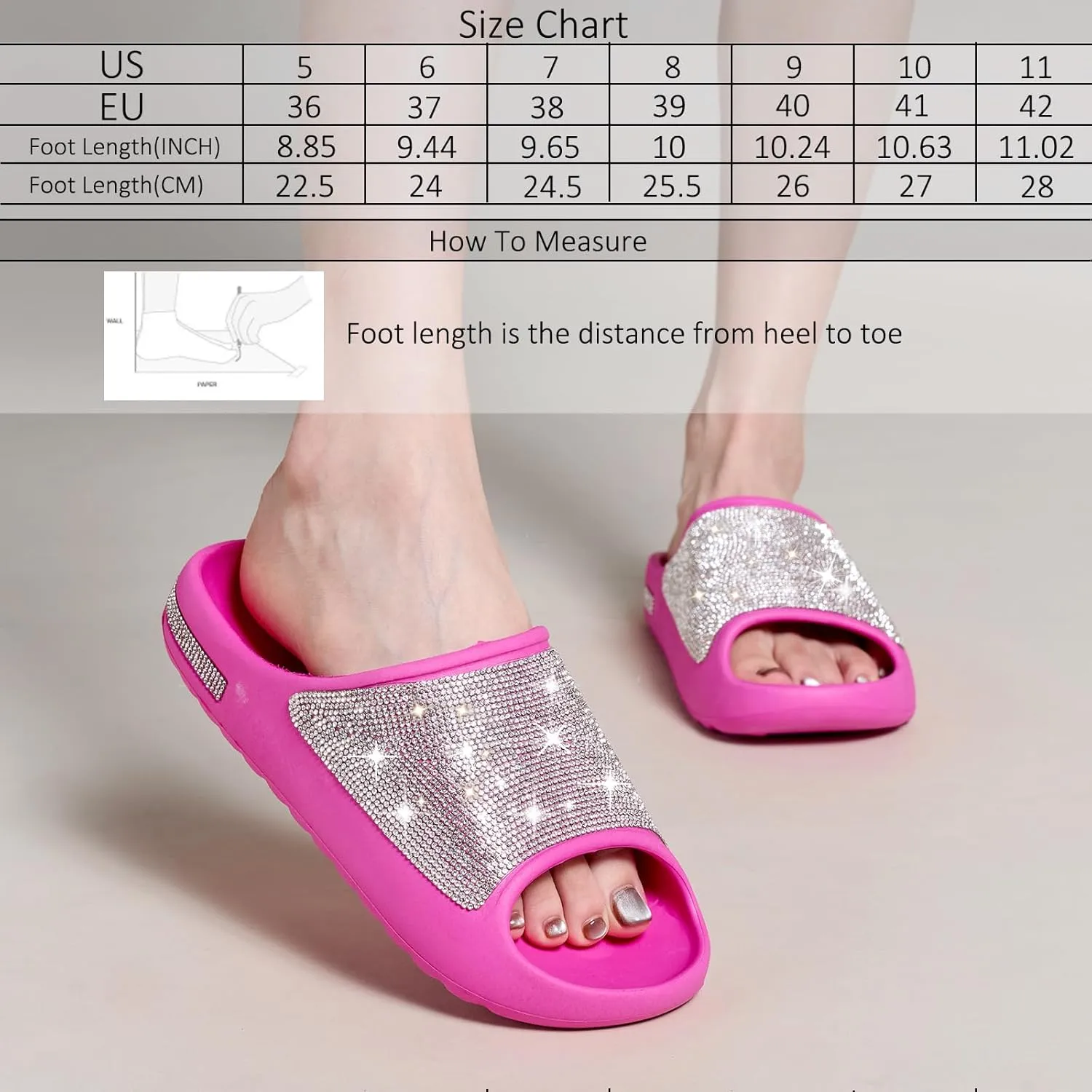 Cloud Slides for Women Thick Sole Sandals Quick Drying Shower Shoes EVA Non-Slip Rhinestone Slippers Glitter Crystal