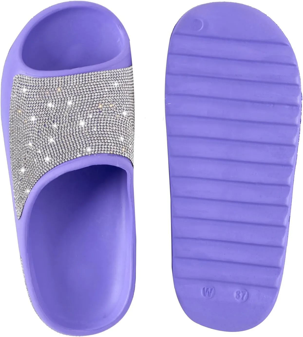 Cloud Slides for Women Thick Sole Sandals Quick Drying Shower Shoes EVA Non-Slip Rhinestone Slippers Glitter Crystal
