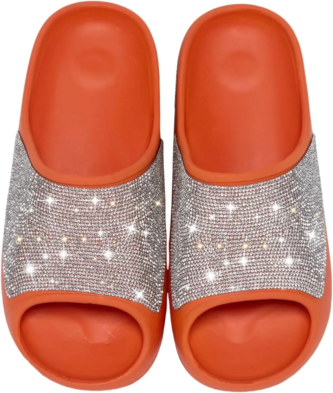 Cloud Slides for Women Thick Sole Sandals Quick Drying Shower Shoes EVA Non-Slip Rhinestone Slippers Glitter Crystal
