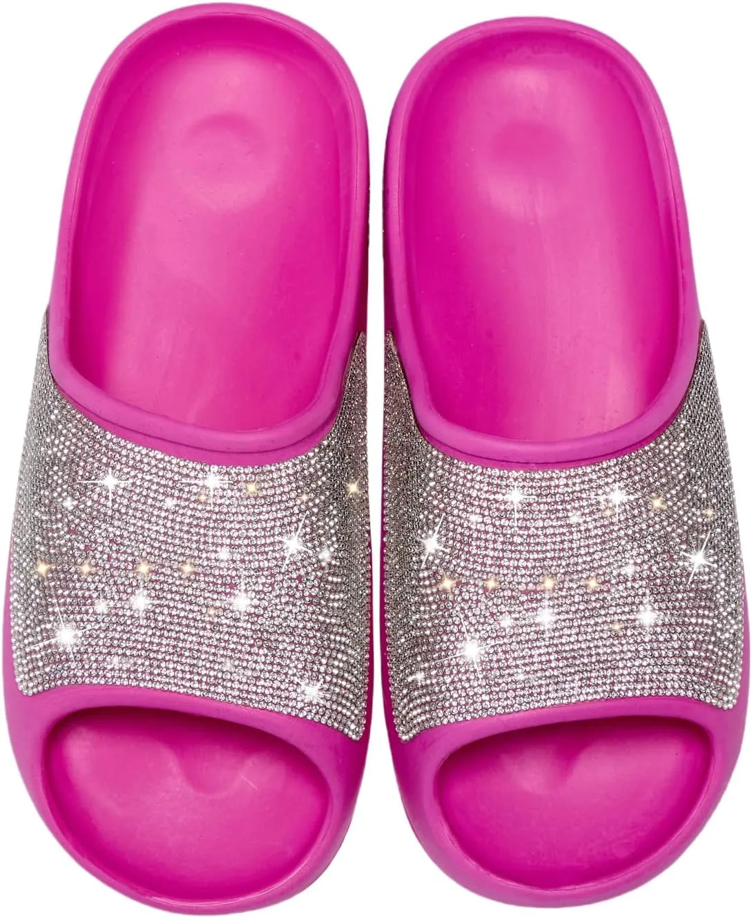 Cloud Slides for Women Thick Sole Sandals Quick Drying Shower Shoes EVA Non-Slip Rhinestone Slippers Glitter Crystal