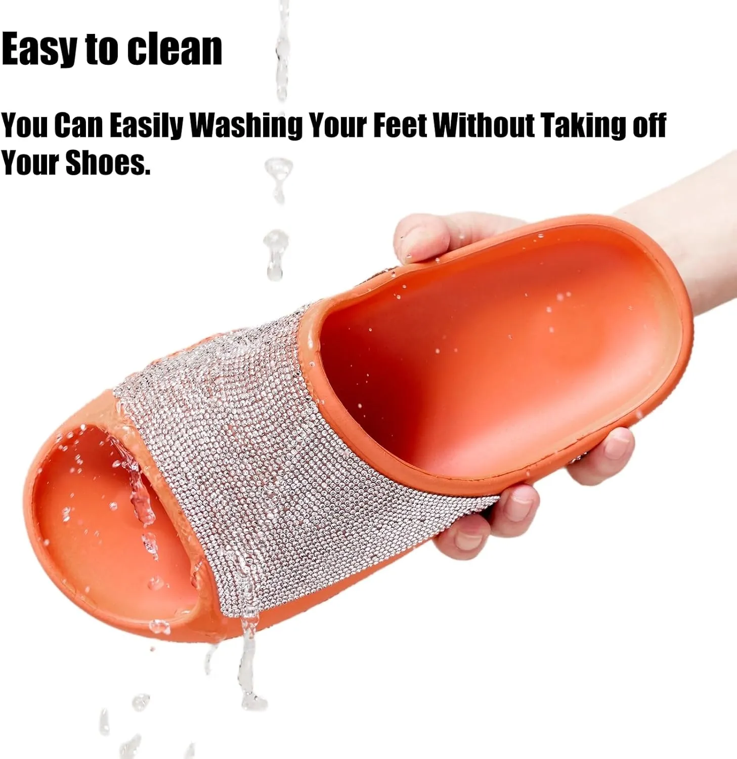Cloud Slides for Women Thick Sole Sandals Quick Drying Shower Shoes EVA Non-Slip Rhinestone Slippers Glitter Crystal