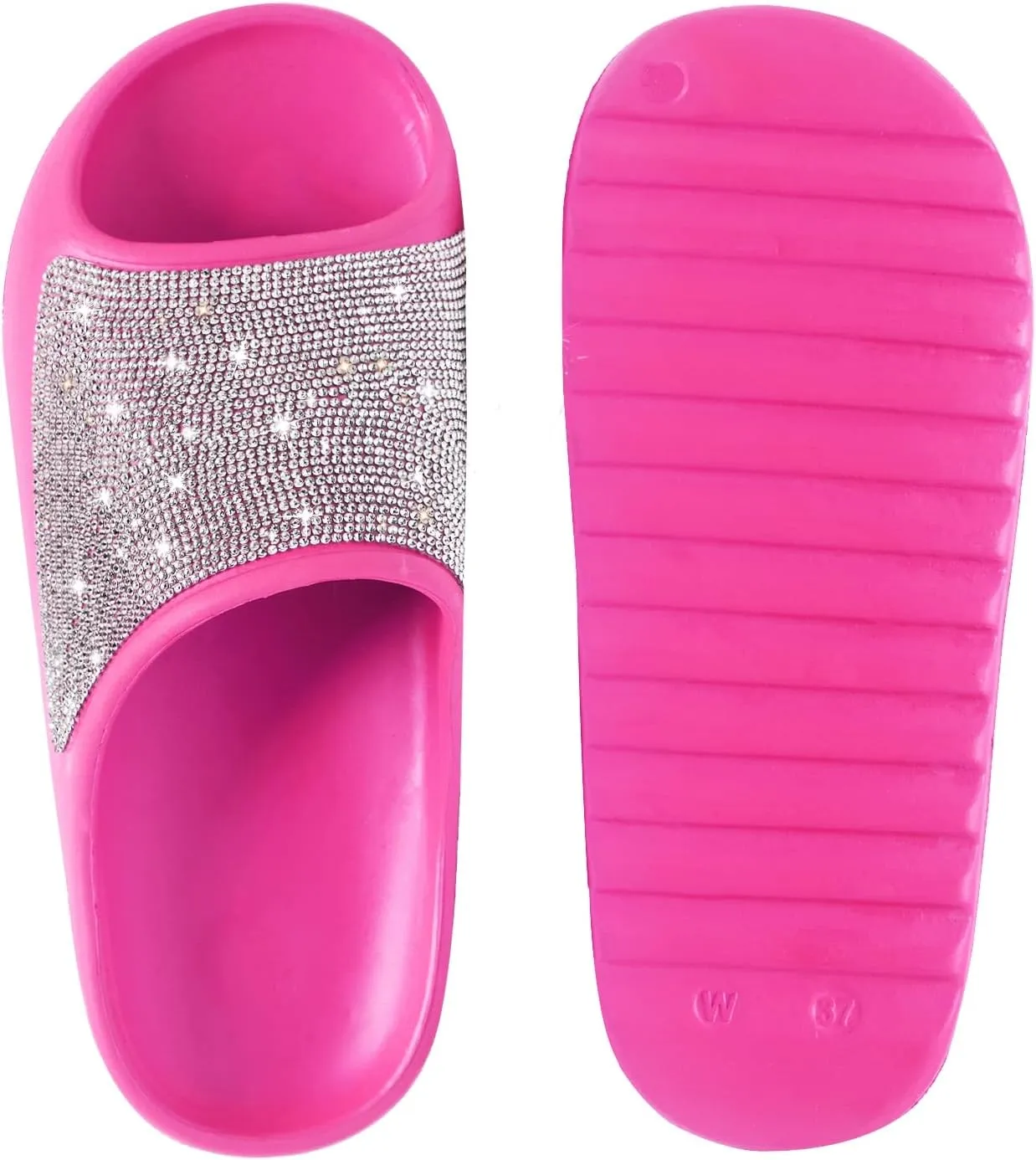 Cloud Slides for Women Thick Sole Sandals Quick Drying Shower Shoes EVA Non-Slip Rhinestone Slippers Glitter Crystal