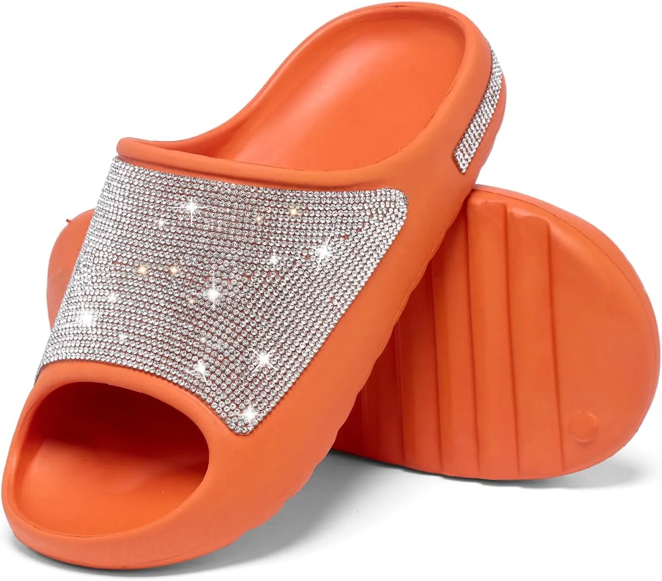 Cloud Slides for Women Thick Sole Sandals Quick Drying Shower Shoes EVA Non-Slip Rhinestone Slippers Glitter Crystal