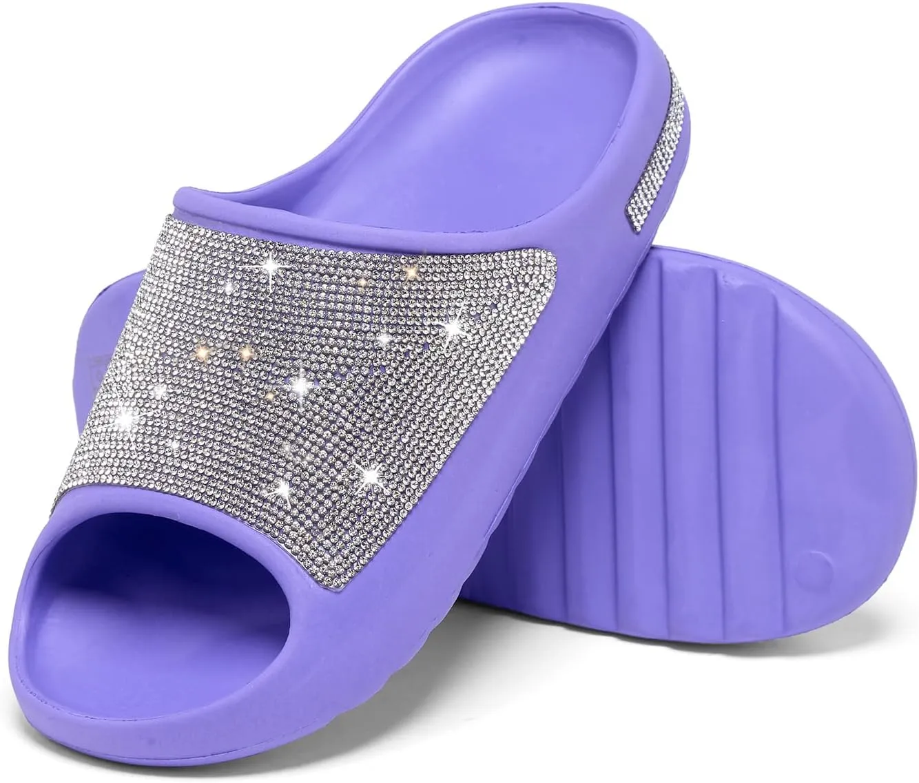 Cloud Slides for Women Thick Sole Sandals Quick Drying Shower Shoes EVA Non-Slip Rhinestone Slippers Glitter Crystal