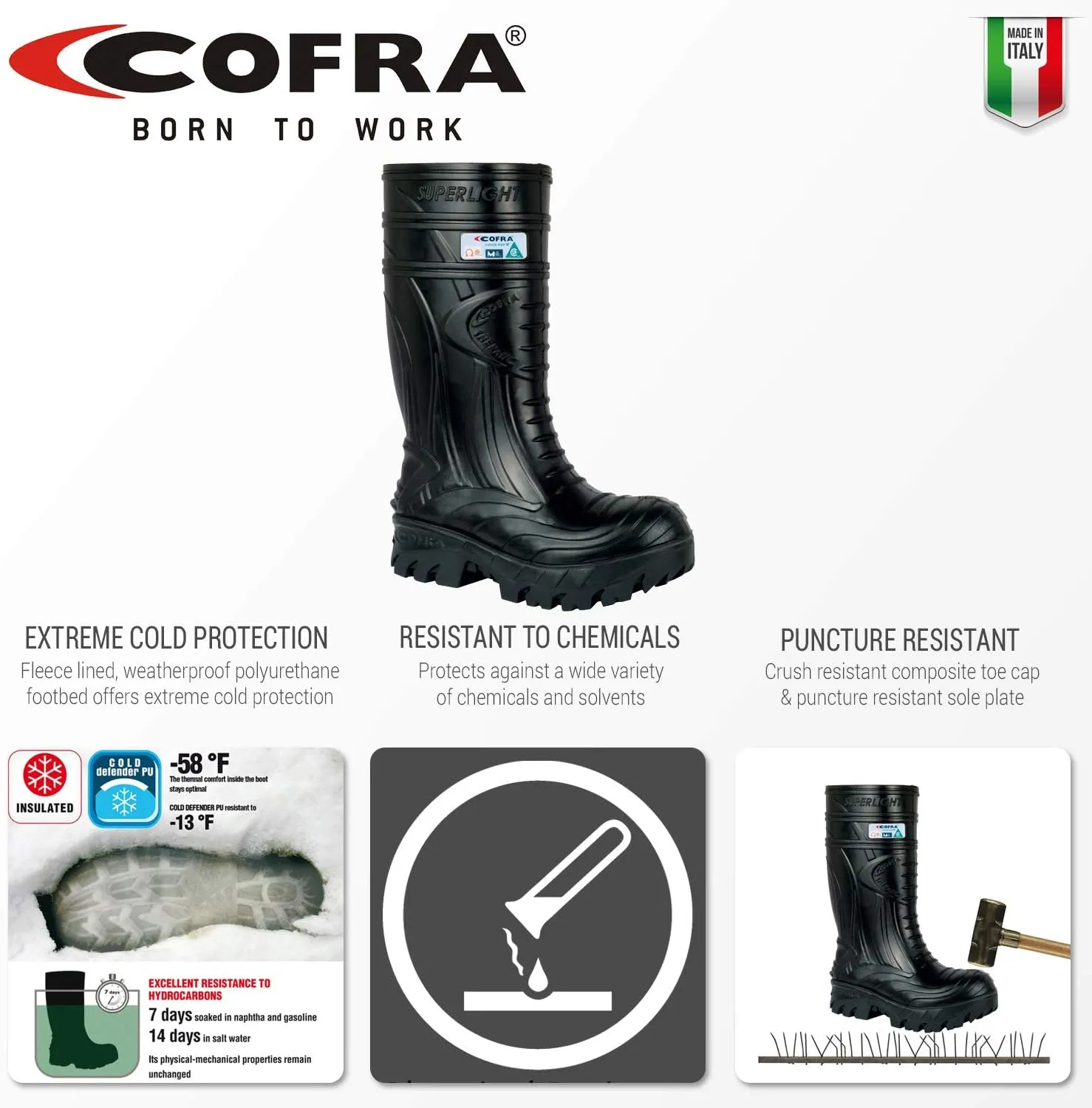 Cofra 00040-CU3.W09, 5 Thermic Metguard EH PR Safety Boots, 9.5, Black