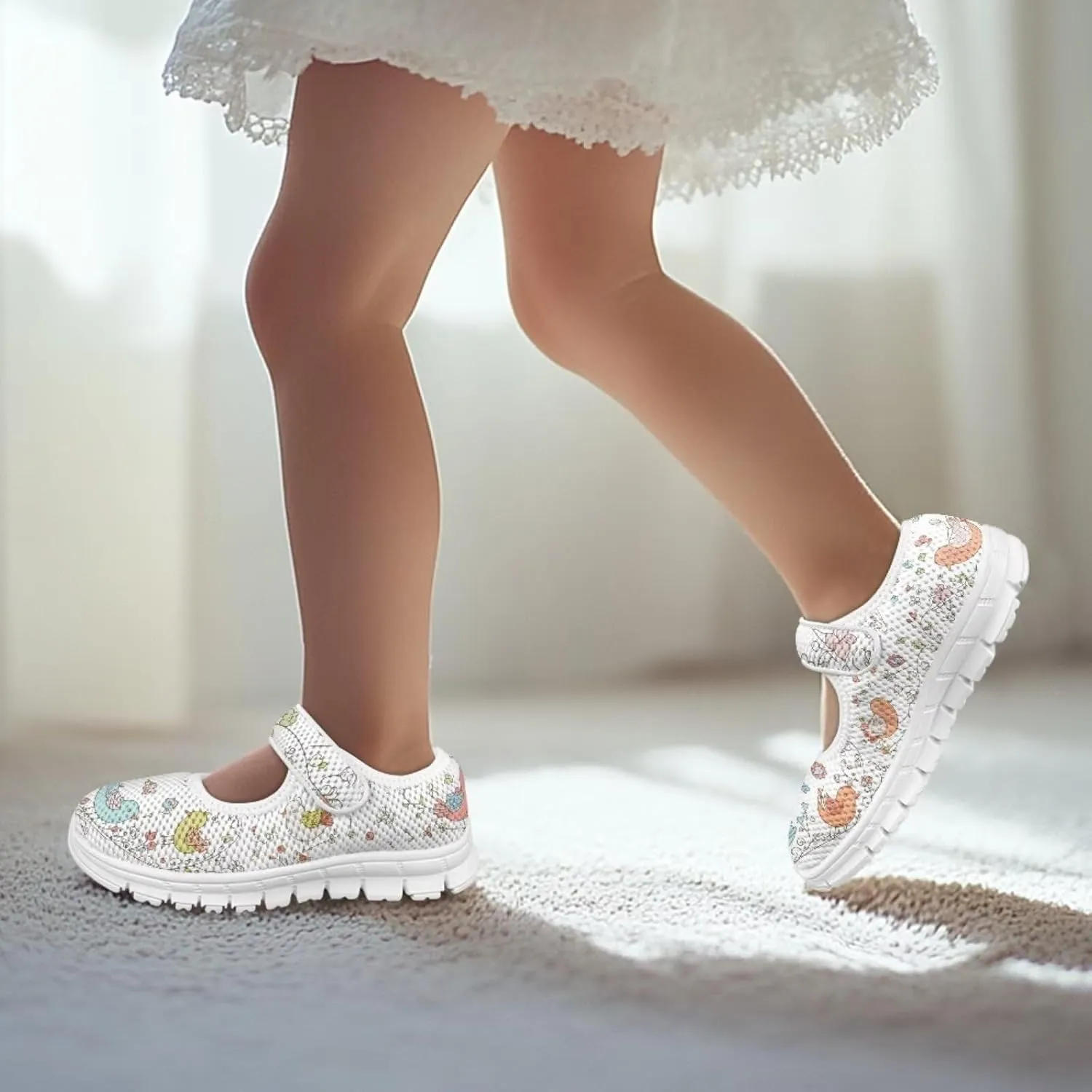 Coloranimal Girls Mary Jane Shoes Dance Shoes for Kids Casual Unifoem Shoes Magic Sticker Mary Jane Flats Girls' Flats Kids Footwear